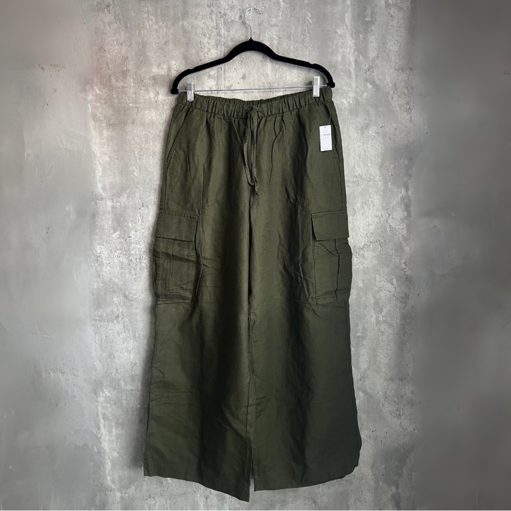 NWT Gap Women’s Olive Green Linen Wide Leg Flowy Pant Size Medium